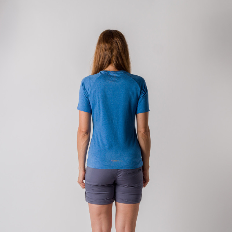 TR-4815OR women's active t-shirt with print from recycled fibres MADELEINE - Comfortable, stretchy, and soft material made from a blend of recycled polyester and spandex.