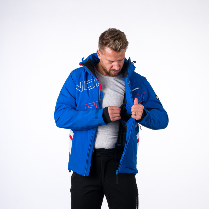 Men's ski trend jacket insulated full pack DAMIEN - <ul><li>Waterproof and breathable material fitted with a membrane ensures the wearer stays dry and comfortable in all weathers</li><li> Material elastic in all directions for greater freedom of movement and wearing comfort</li><li> Ultralight premium Primaloft Eco filling provides ample warmth with minimal bulk and weight</li>