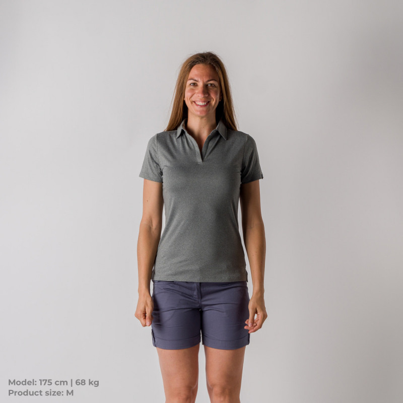 TR-4820OR women's polo t-shirt from recycled fibres CHAYA - Comfortable, stretchy, and soft material, made from a blend of recycled polyester and spandex.