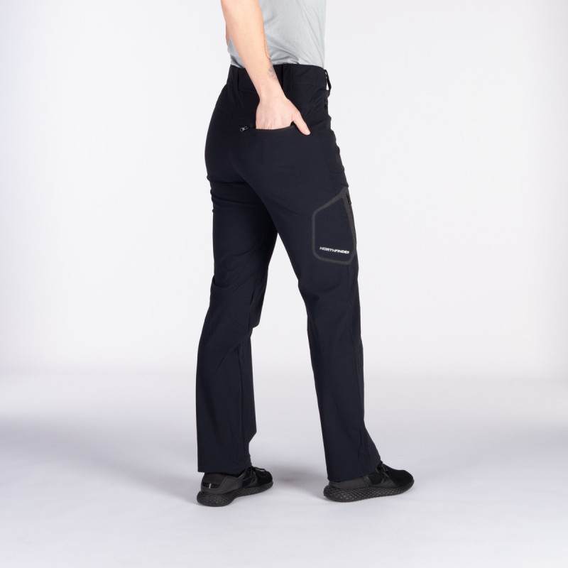 Női sztreccses nadrág MATTIE - <ul><li>Női nadrág könnyű és rugalmas szövetből, poliamid és spandex keverékéből, kiváló légáteresztést és a formázott részeknek köszönhetően magas mozgásszabadságot biztosít</li><li> PFC-mentes DWR felületkezelés</li><li> Beépített öv övhurkokkal patentos záródás, két elülső cipzáras zseb, hátsó zseb és kis cipzáras combzseb</li>