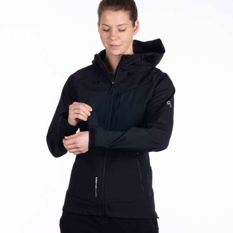 Women's outdoor softshell jacket 3L ALISSA - <ul><li>- A versatile softshell jacket suitable for a wide range of low to medium intensity activities</li><li> - The surface of the material is coated with an environmentally friendly waterproof impregnation without the use of PFC compounds</li><li> - The softshell material with a 5,000 mm/5,000 g/m2/24 h membrane protects you in inclement weather and, thanks to the breathable side panels, ventilates excess moisture</li>